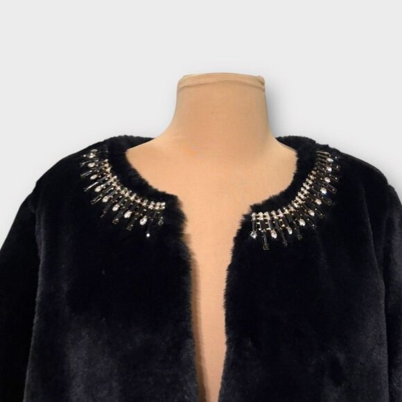 Luxurious Faux Fur Jacket Capulet M Black Jeweled Collar Classic Glam Formal EUC - Picture 2 of 6